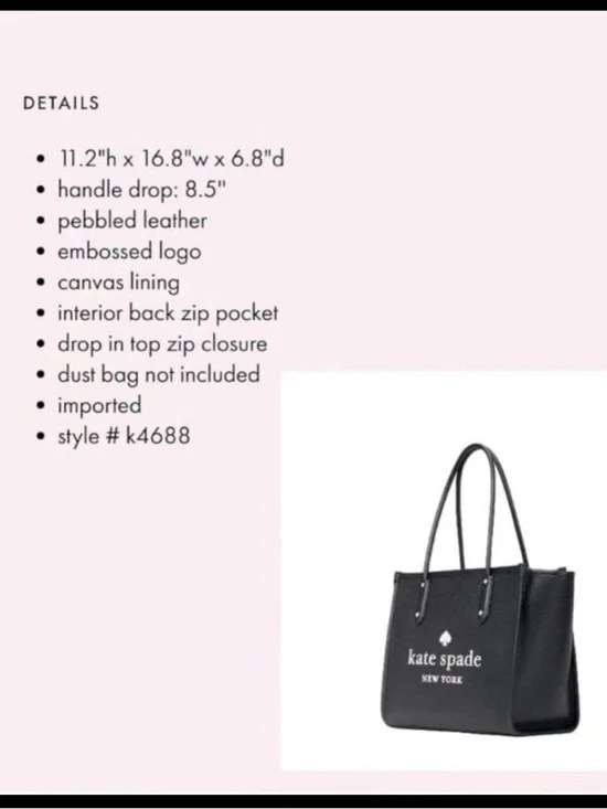 kate spade Black Logo Large Tote Ella pebble leather - Picture 3 of 7